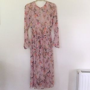 H&M Pink Sheer Floral Midi Dress